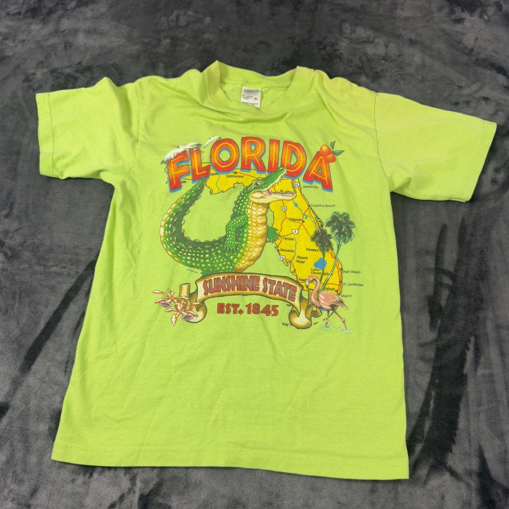 Anvil Florida Souvenir T-Shirt Unisex Small Lime Green Alligator‎ Graphic Tee